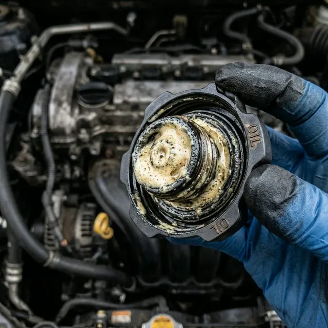 Milky residue under engine oil cap on a hybrid engine